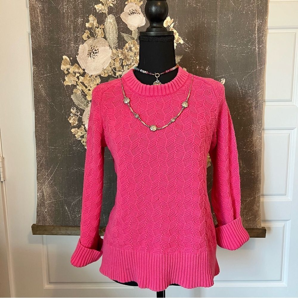 Free Assembly Hot Pink Chevron Knit 100% Cotton Sweater Blouse Sz M Preppy